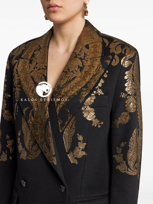 Metallic-Paisley Embroidered Blazer, Women Formal Wear, Business Jacket, Tailored Blazer, Winter, and Party wear, Office & Prom Wear