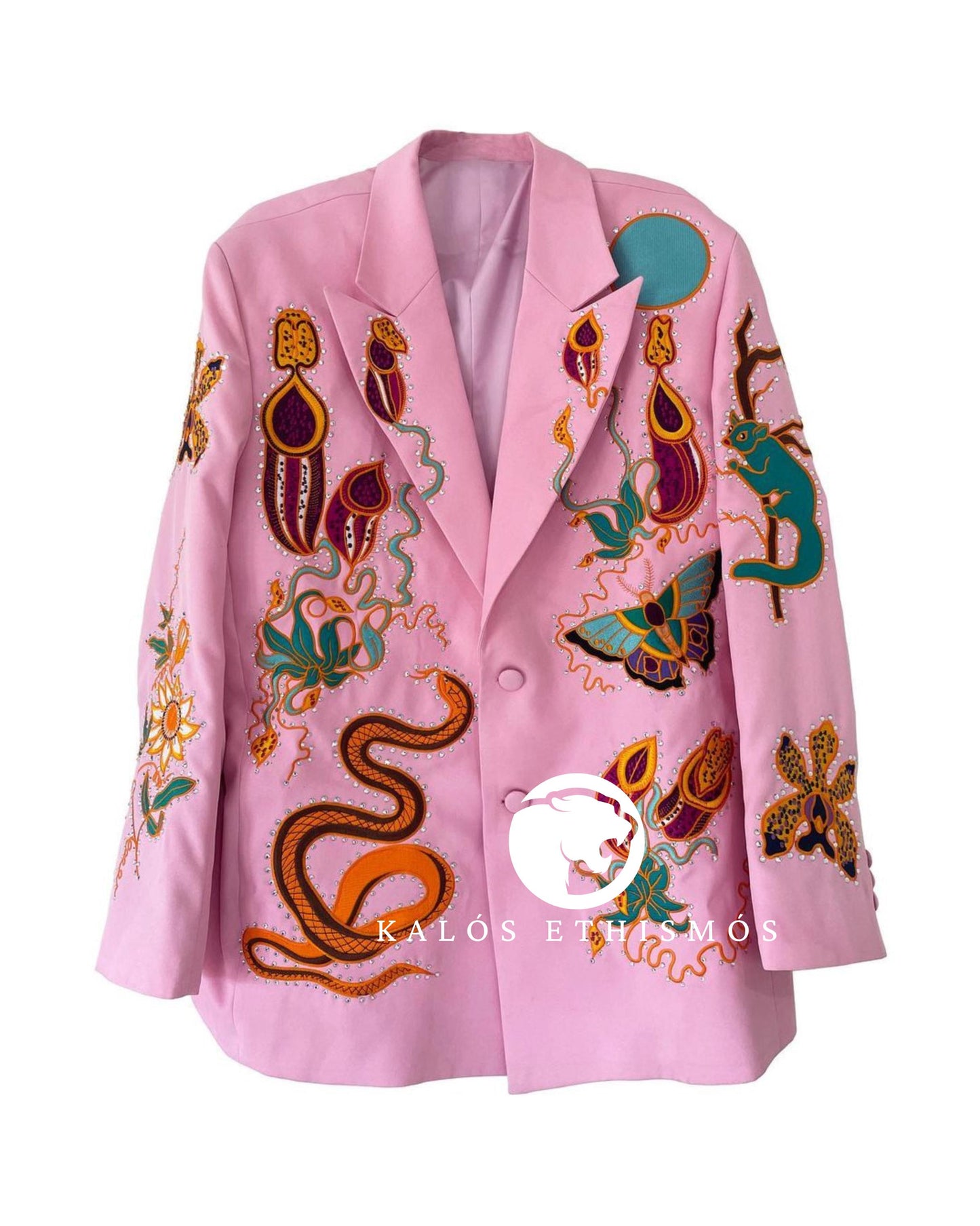 Customize Men's Embroidered Flora & Fauna Country Western Cotton Pink 2 Piece Suit Western Wedding Cocktail Groomsmen's Grooms Attire