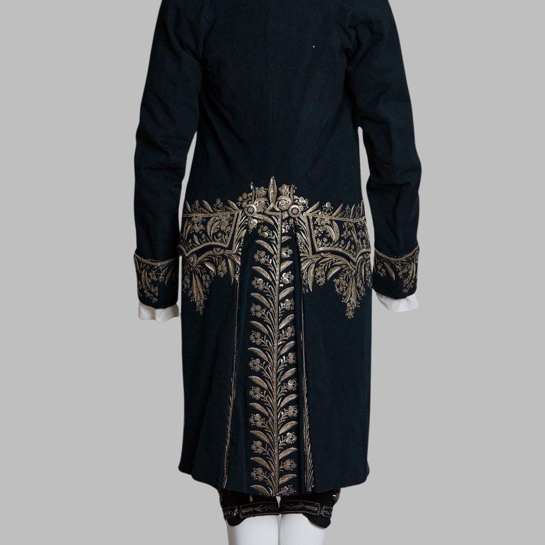 Black French  Historical from the 1700s, 18th Century, Carnival ,Halloween Costume -Intricate French Embroidery | Napoleon Bonaparte Style